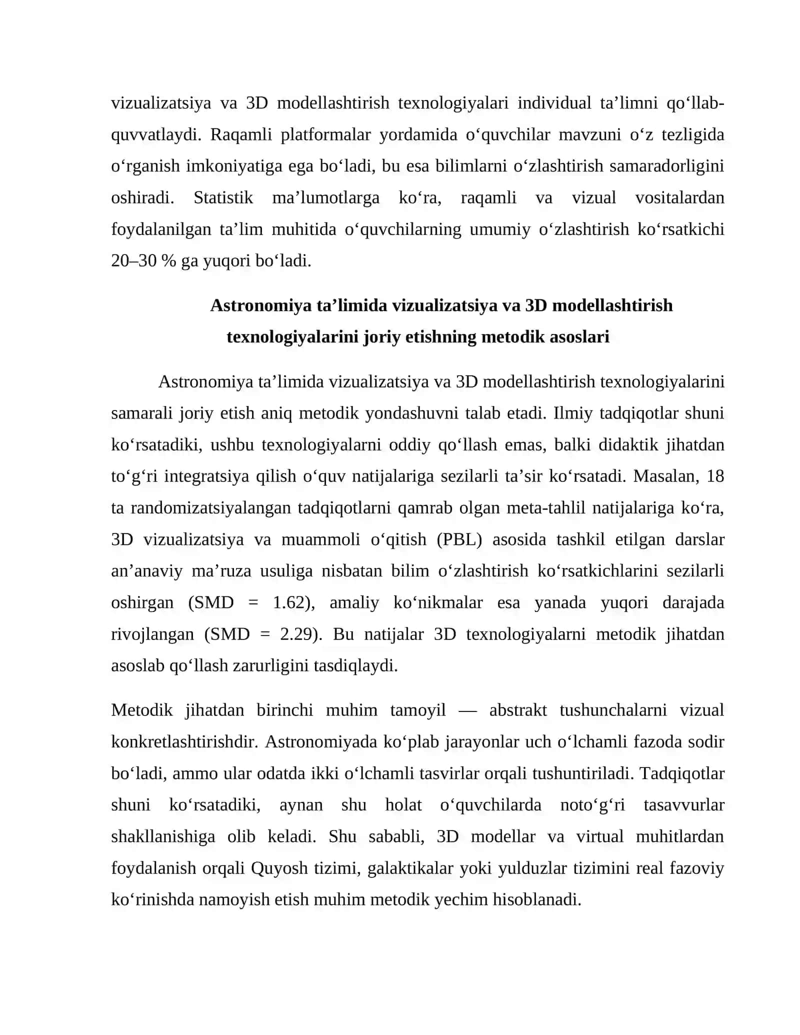 ASTRONOMIYA DARSLARIDA VIZUALIZATSIYA VA 3D MODELLASHTIRISH TEXNOLOGIYALARIDAN FOYDALANISH 3