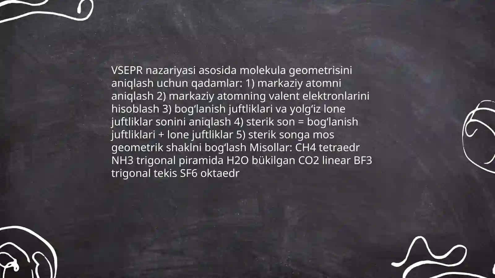Molekulalarning fazoviy tuzulishini aniqlashga oid mashq bajarish 3