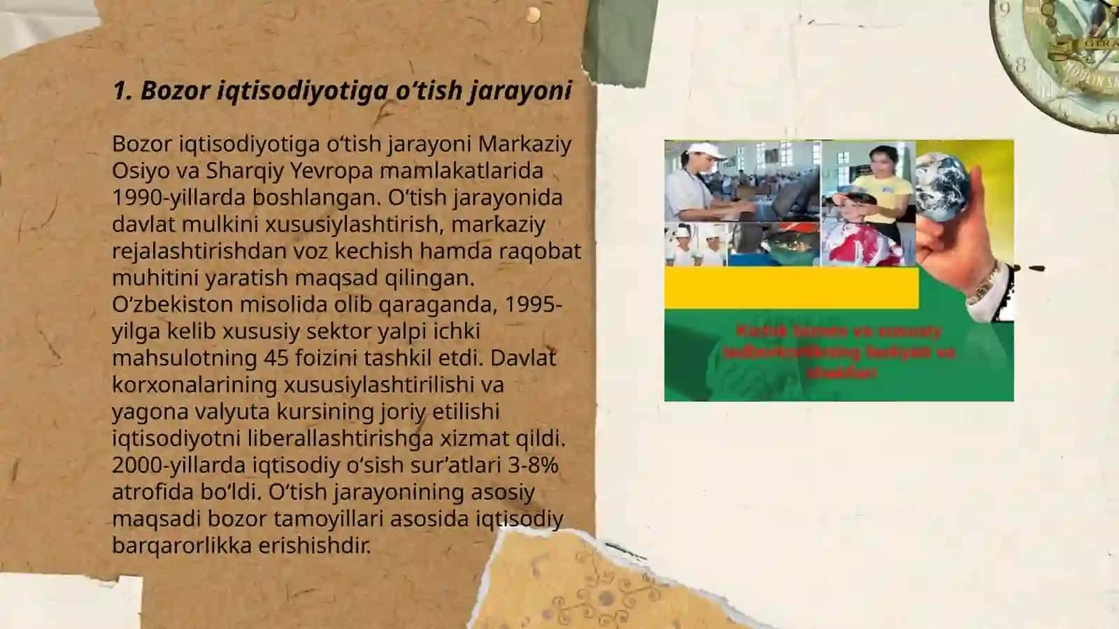 BOZOR IQTISODIYOTIGA O‘TILISHI, KICHIK BIZNES VA XUSUSIY TADBIRKORLIKNING RIVOJLANTIRILISHI 3