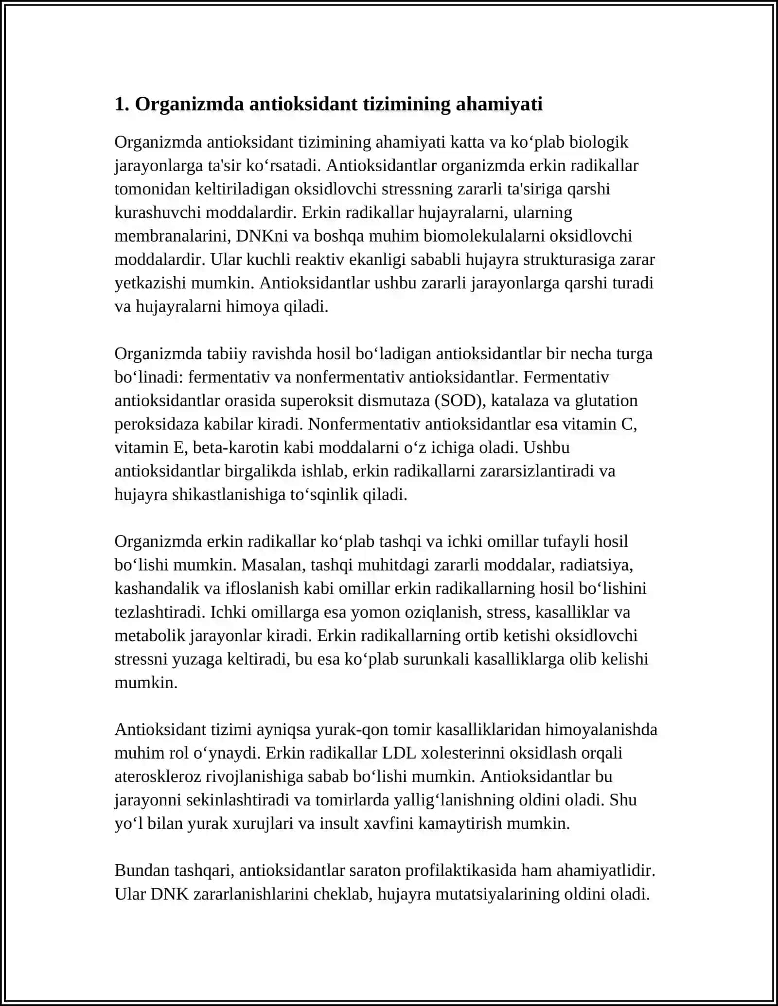 ORGANIMDAGI ANTIOKSIDANT TIZIM. ANTIOKSIDANT XUSUSITAYGA EGA BO'LGAN VITAMINLAR 3
