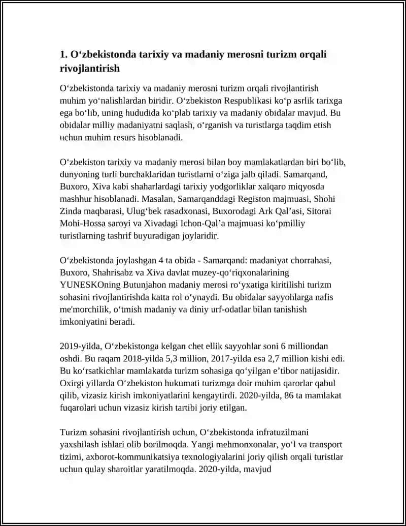 O‘ZBEKISTONDA TURIZMNI RIVOJLANTIRISH VA UNING ISTIQBOLLARI 3