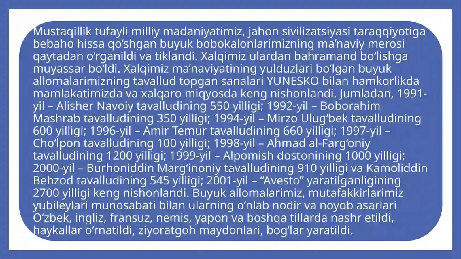 MUSTAQILLIK YILLARIDA O'ZBEKISTONNING MA'NAVIY VA MADANIY TARAQQIYOTI 3