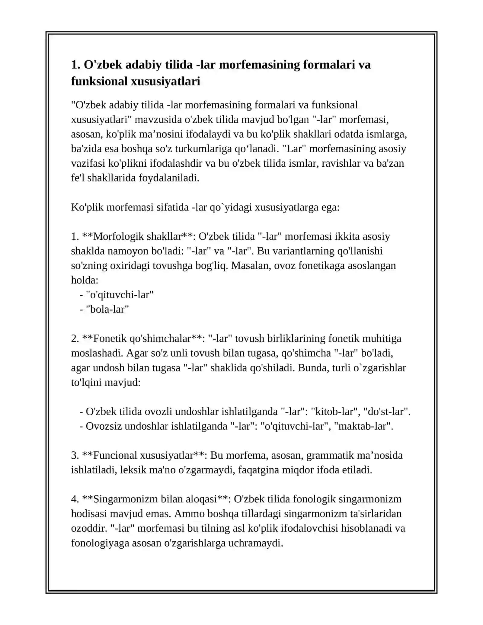 O'zbek Adabiy Tilida -lar Morfemasining Qozoq Qoraqalpoq, Qirg'iz, Uyg'ur Adabiy Tillarida Muvofigilari Va Singarmonistik Variantlari 3