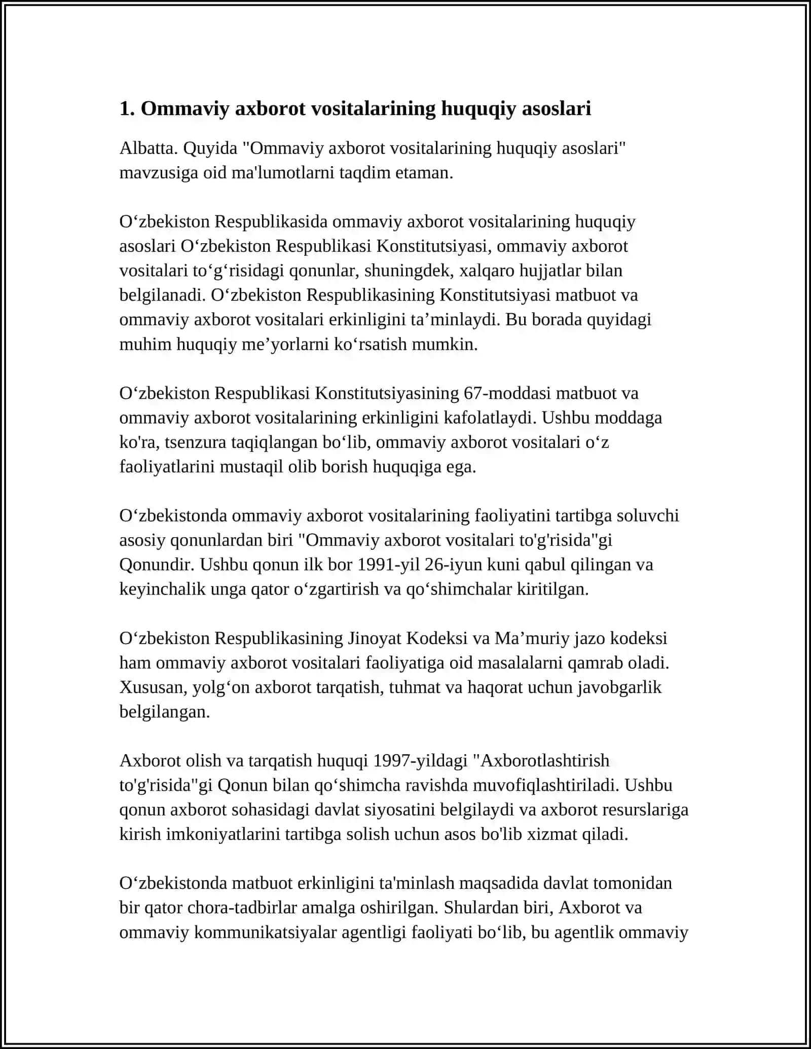 OʻZBEKISTON RESPUBLIKASI OMMAVIY AXBOROT VOSITALARI FAOLIYATI 3