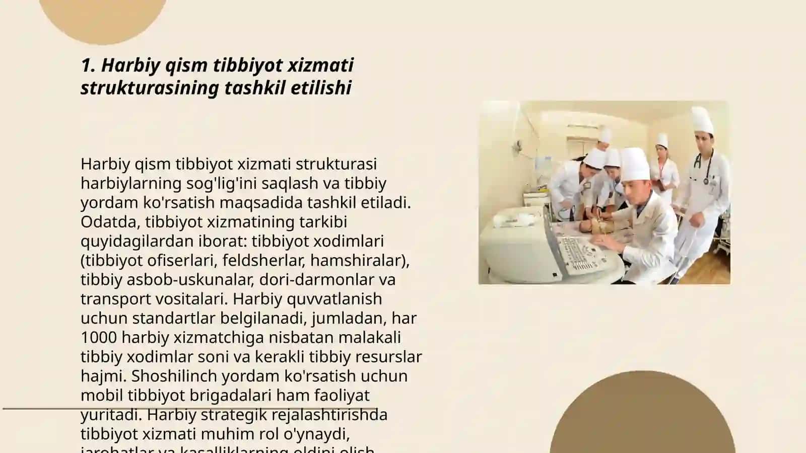 Tinchlik davrida harbiy qism tibbiyot xizmatining boshqa xizmat turlari va sogʻliqni saqlash vazirining mahalliy davolash-profilaktika muassasalari bilan hamkorligi 3