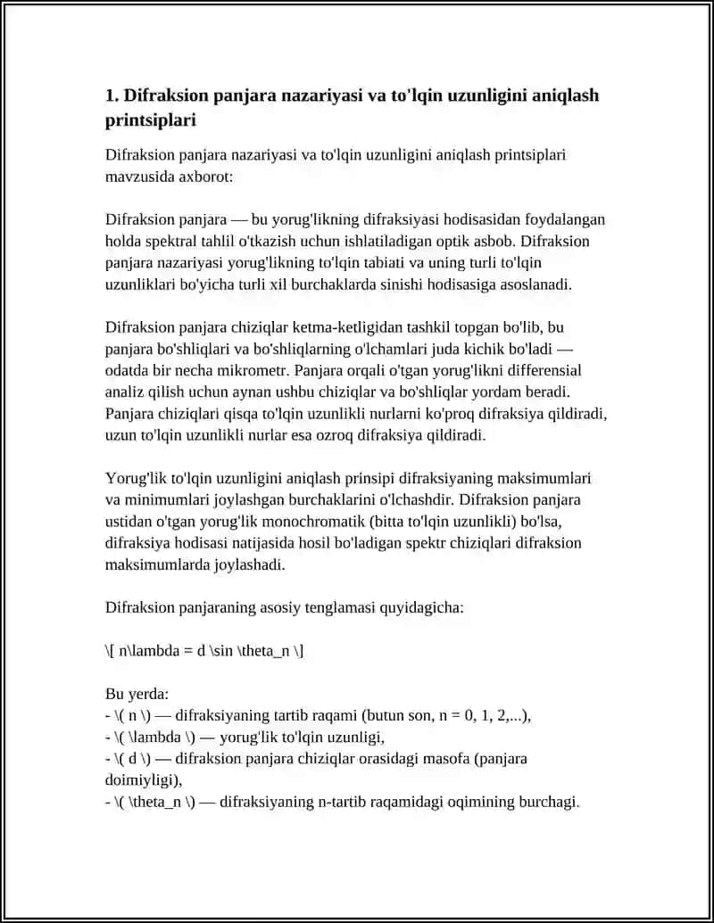 Yorug'likning To'lqin Uzunligini Difraksion Panjara Yordamida Aniqlash 3
