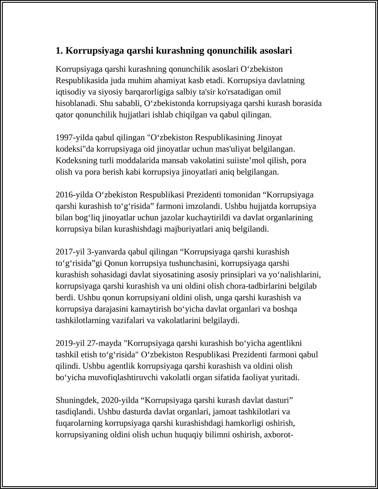 O'ZBEKISTONDA KORRUPSIYAGA QARSHI KURASH MASALALARI 3