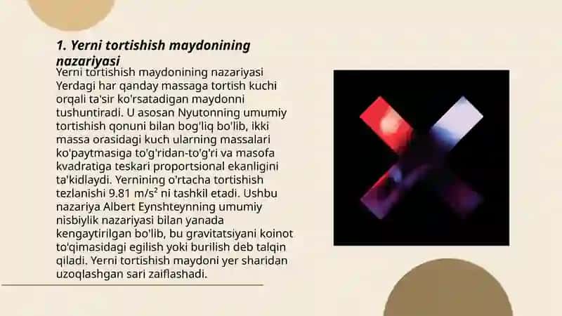 Yerni tortishish maydonida jismlarni harakati, gers vibratori, lorens almashtirishlari va undan chiqadigan xulosalar 3