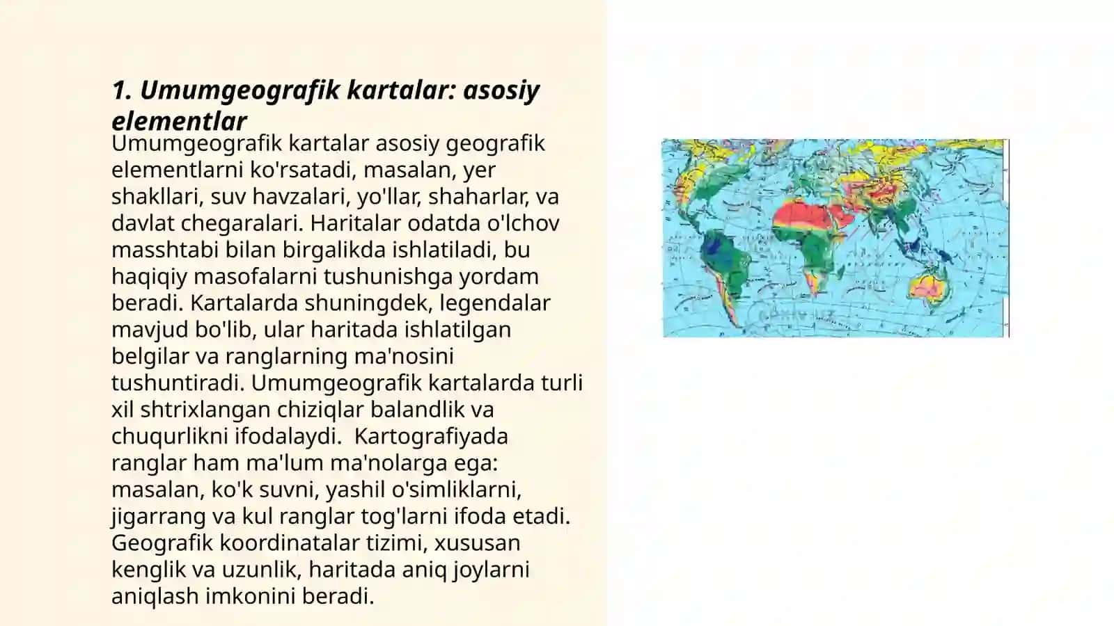 Umumgeografik va mavzuli maxsus kartalar elementlarini ôrganish 3