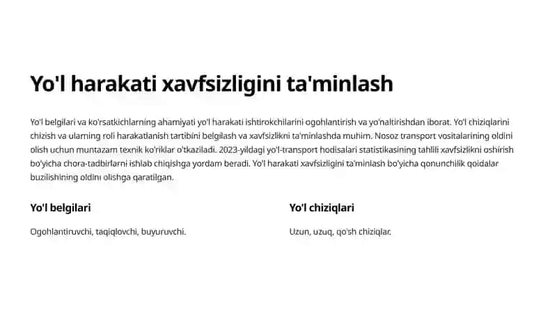 Avtomobil yo'llaridagi harakatga xizmat ko'rsatish 3
