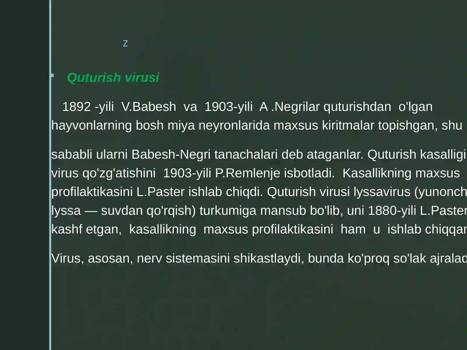 Neytrotrop viruslar: rabdoviruslar xarakteristikasi va laboratoriya tashhisi. Quturish va vezikulyar stomatit virusi 3