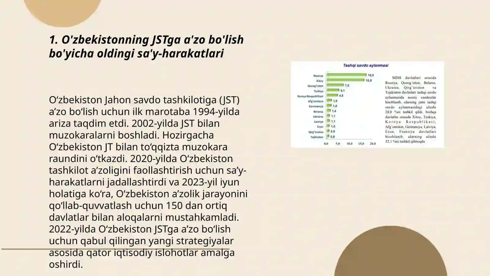 O’zbekiston respublikasini halqaro savdo tashkilotiga a’zo bo’lishi imkoniyat va to’siqlari 3