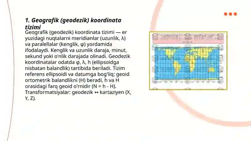 Topografiyada qoʻllaniladigan koordinatalar va balandliklar sistemasi 3
