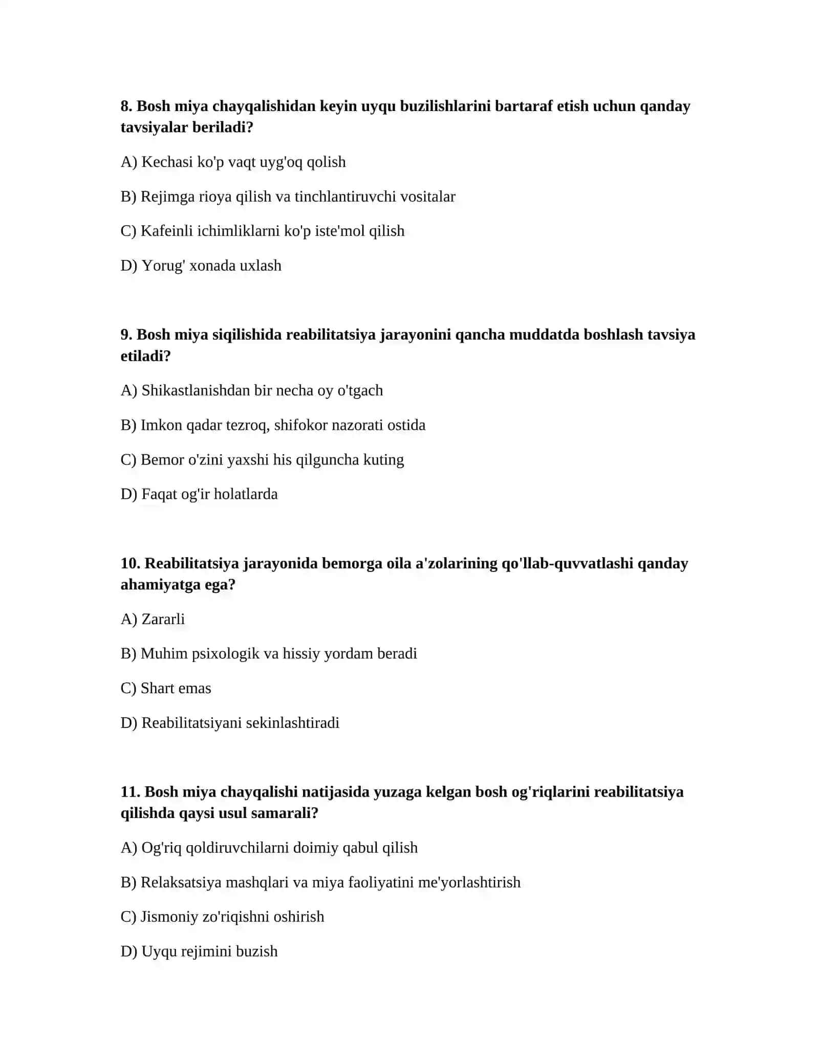 Bosh miya shikastlanishlarida (bosh miya chayqalishi, miya siqilishi) reabilitatsiya 3