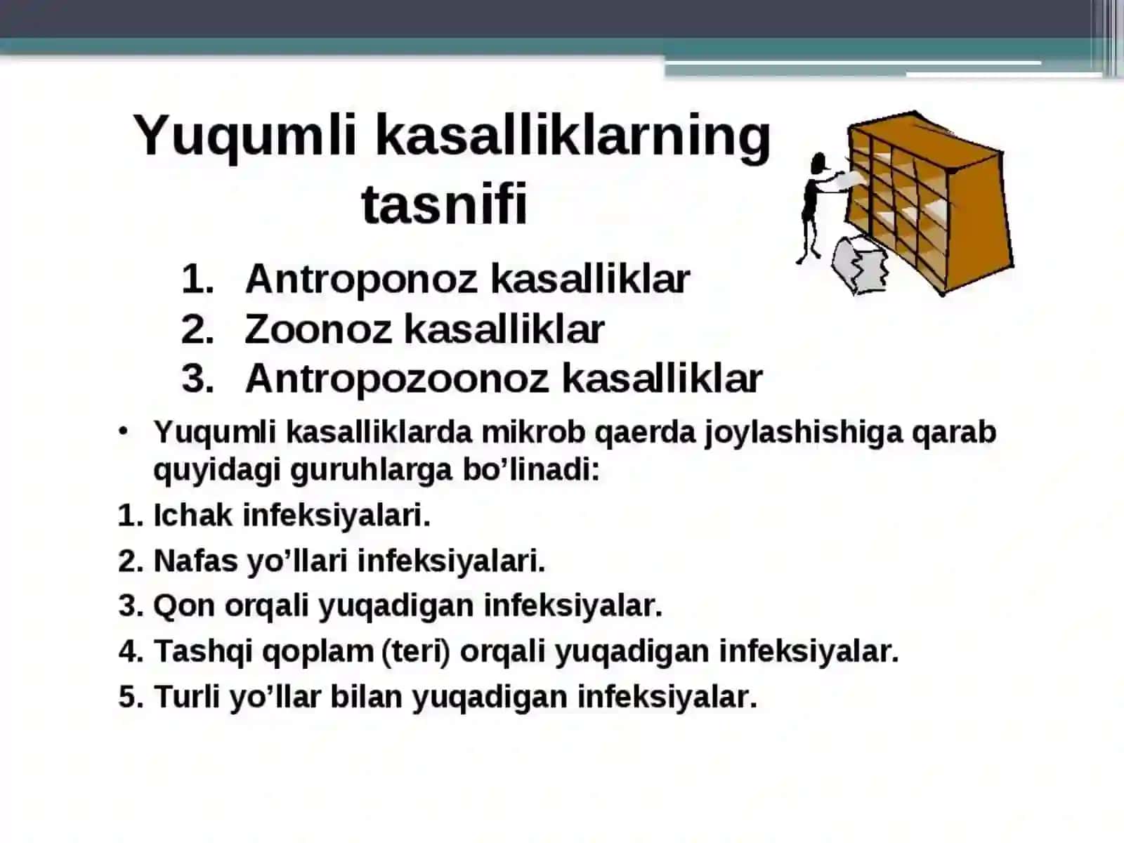 YUQUMLI ICHAK KASALLIKLARI,ICHAK TAYOQCHASIOVQATDAN ZAHARLANISHNI KELTIRIB CHIQARUVCHI MIKROORGANIZMLAR 3