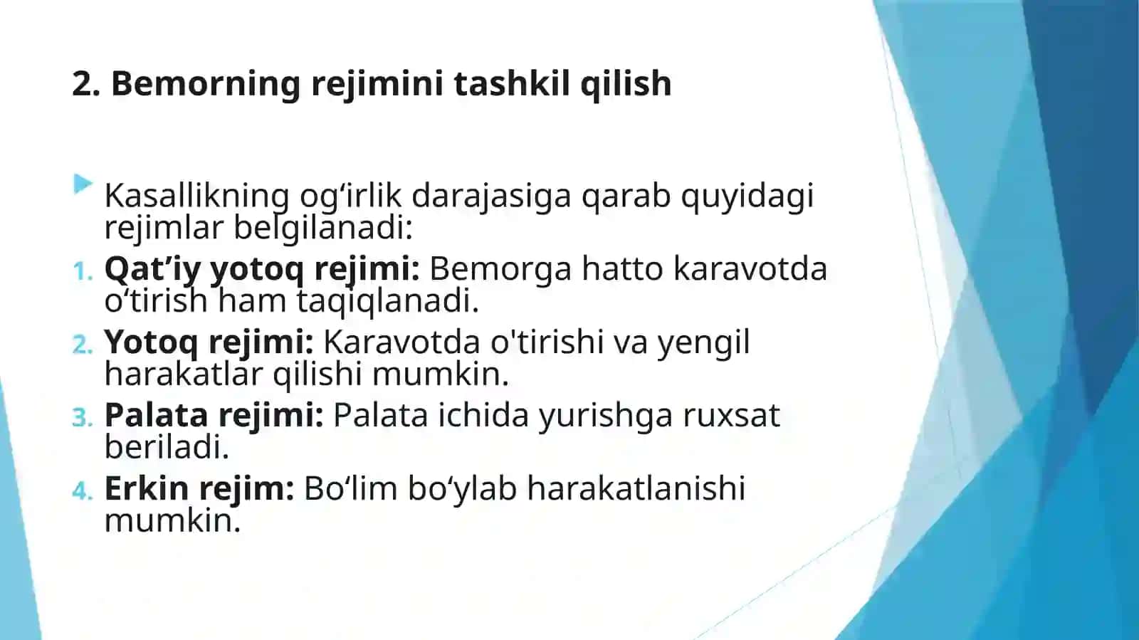 Yurak qon tomir tizimi kasalliklarida kasallik belgilarini aniqlash, kasallangan bemorlarni parvarishivakuzatish 3