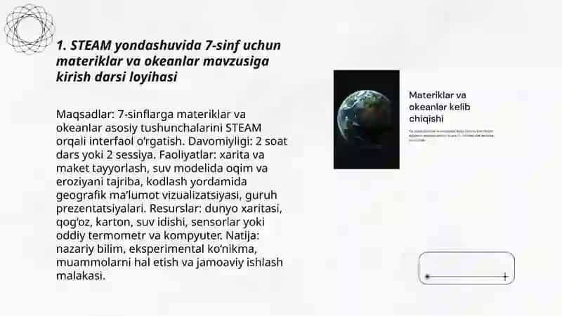 Materiklar va Okeanlar tabiiy geografiyasini ( 7 - Sinf) oʻqitishda STEAM taʼlim tizimida foydalanish. 3
