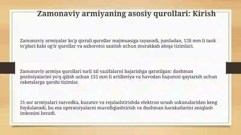 Zamonaviy armiyaning asosiy qurol-aslahalari 3