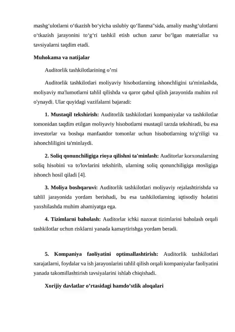 Auditorlik tashkilotlarining o’rni va xorijiy davlatlar o’rtasidagi hamdo’stlik aloqalari 3