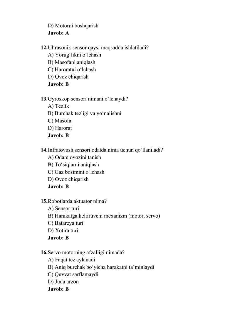 Robototexnika boʻyicha 50-ta test savollari to‘plami javoblari bilan 3