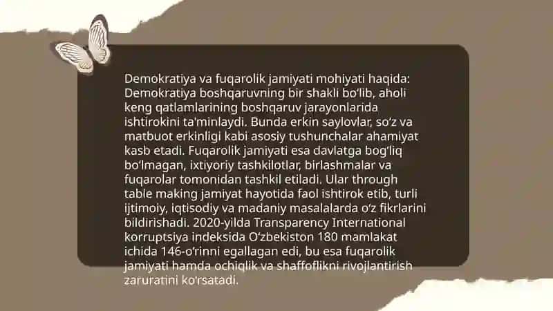 Ozbekistonda demakratik fuqarolik jamiyatining shakllanishi va amalga oshirilgan islohotlar 3