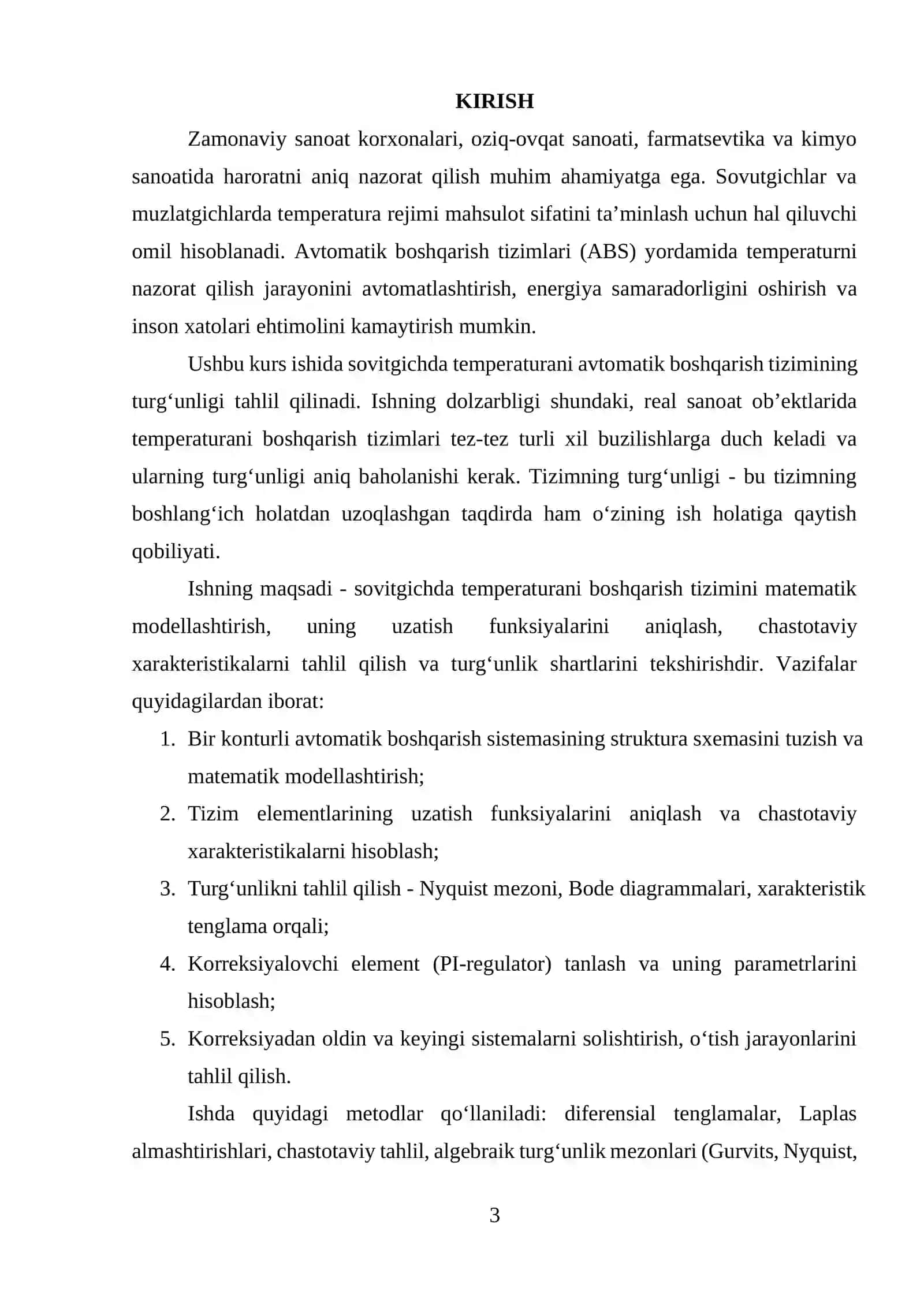 “Sovutgichda temperaturani ABTning turg‘unligini tahlil qilish” Kurs ishi 3