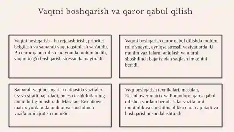 Мавзу: Вақтни бошқаришнинг қарор қабул қилишдаги роли ва аҳамияти 3