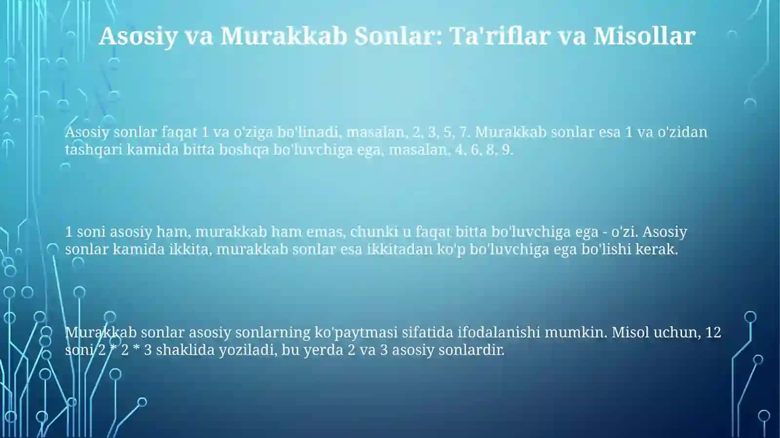 Asosiy va Murakkab Sonlar: Ta'riflar va Xususiyatlar 3