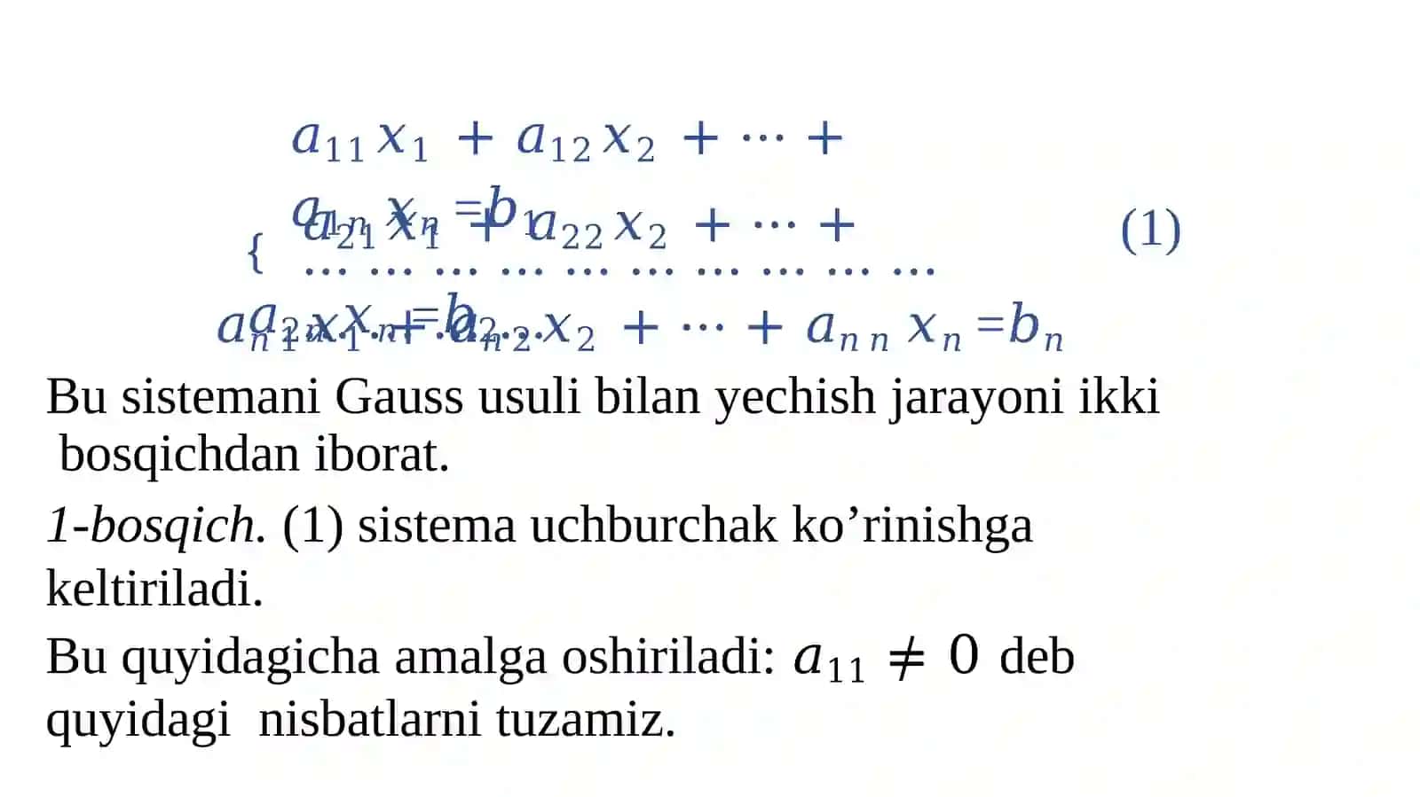 GAUSSNING YO’QOTISH METODI,ALMASHTIRISH METODI, TESKARI MATRITSANI HISOBLASH 3
