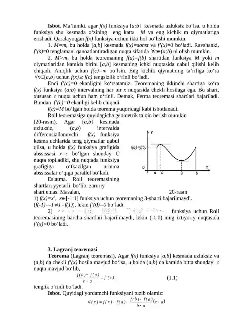 Differensial hisobning asosiy teoremalari va tatbiqlari 3