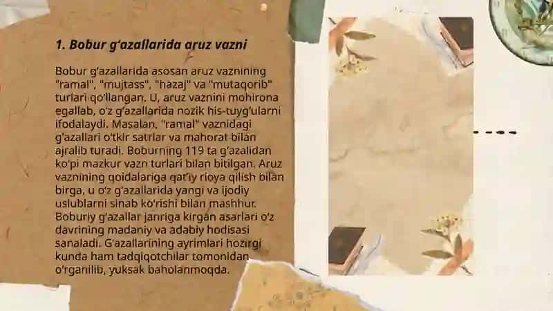 Bobur gʻazallarining vazn xususiyatlarini oʻrgnish 3