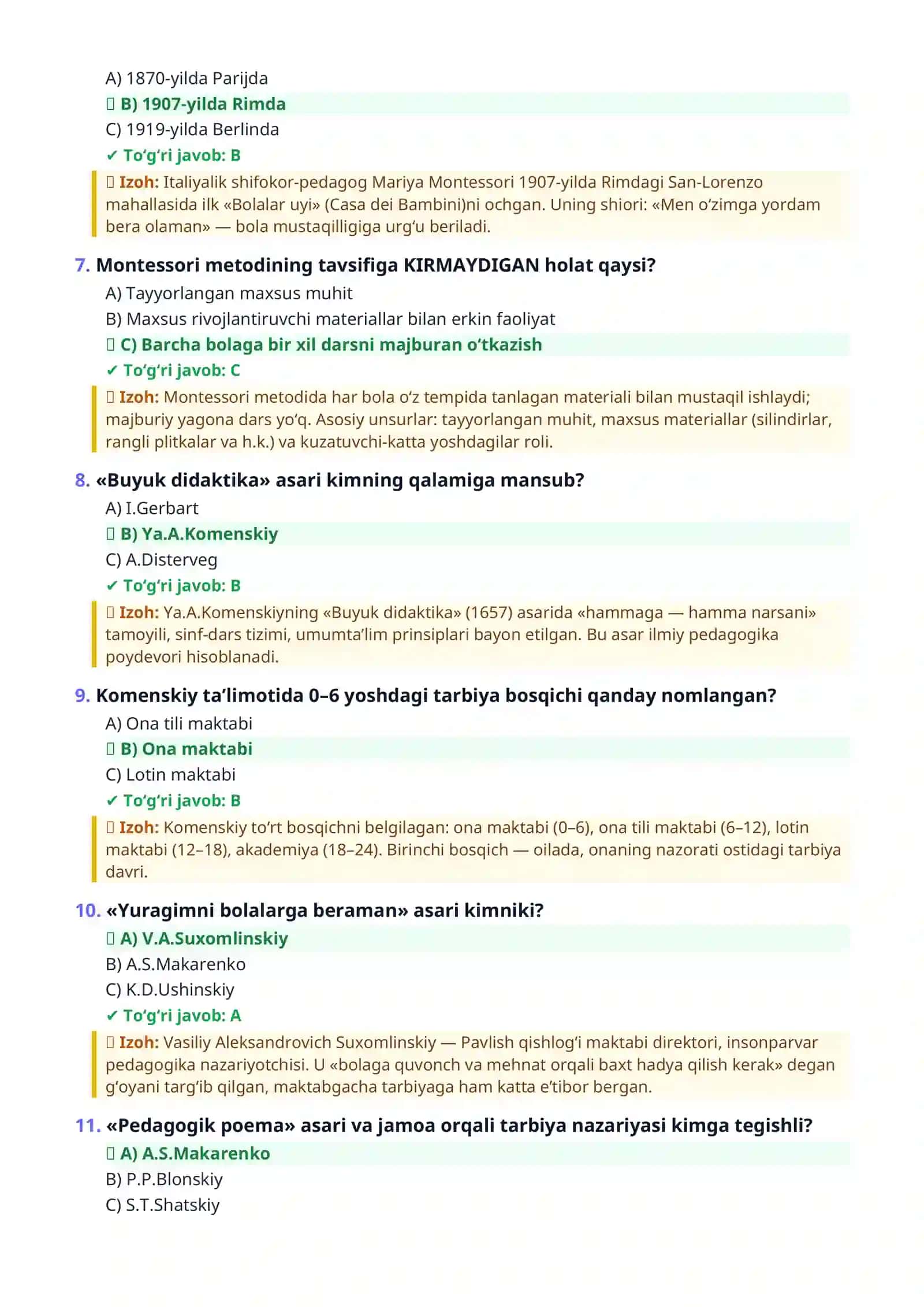 MAKTABGACHA TA’LIM TARBIYACHISI SUHBAT SAVOLLARI VA JAVOBLARI 1000 TA TEST TO‘PLAMI 3