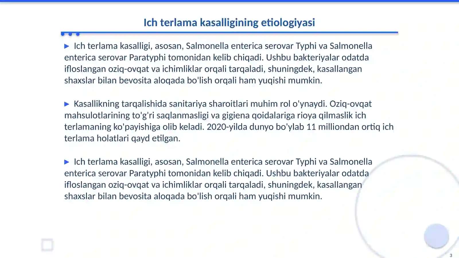 Ich terlama, paratif A va B etiologiyasi, epidemiologiyasi 3