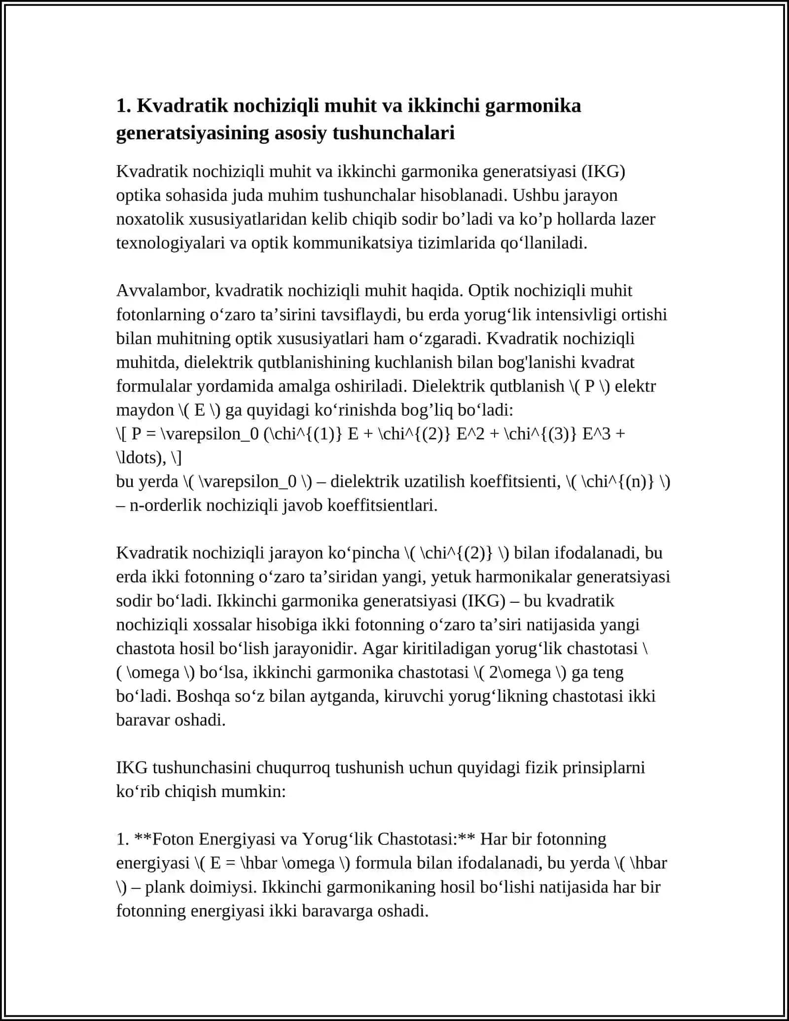 KVADRATIK NOCHIZIQLI MUHITDA IKKINCHI GARMONIKA GENERATSIYASI 3