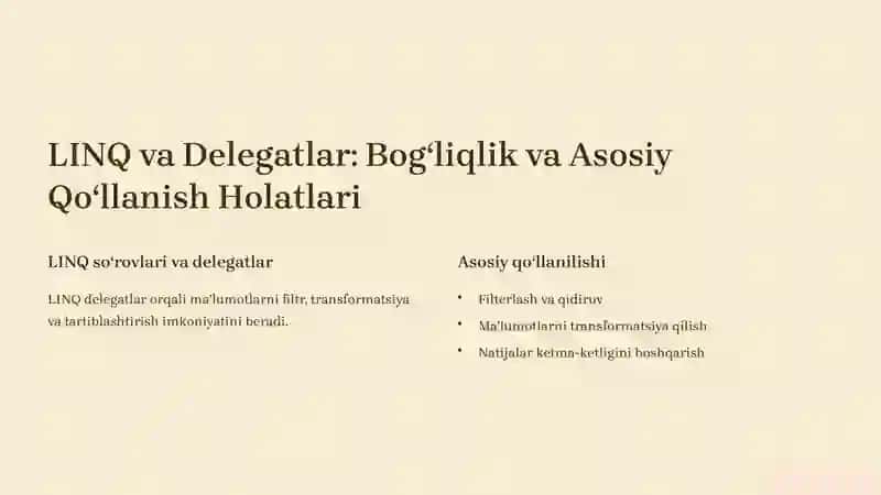 LINQ Soʻrovlarida Delegatlar va Anonim Metodlarni Qoʻllash: Kirish 3