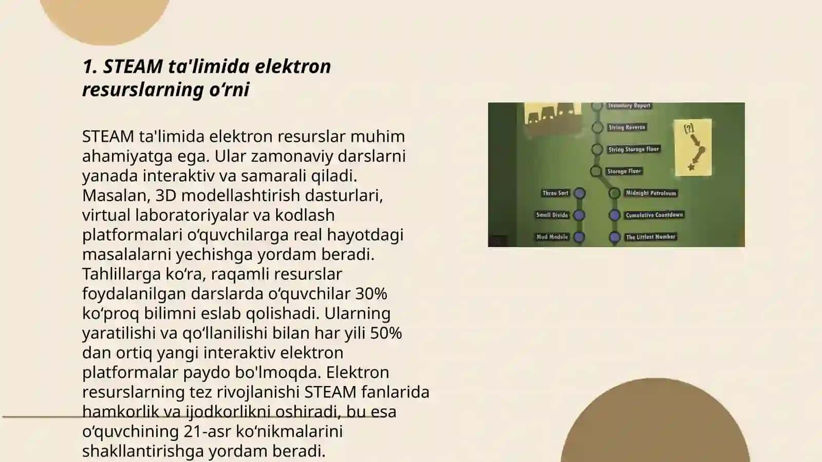 STEAM ta'lim texnologiyasini qoʻllashda elektron taʼlim resurslaridan foydalanish 3