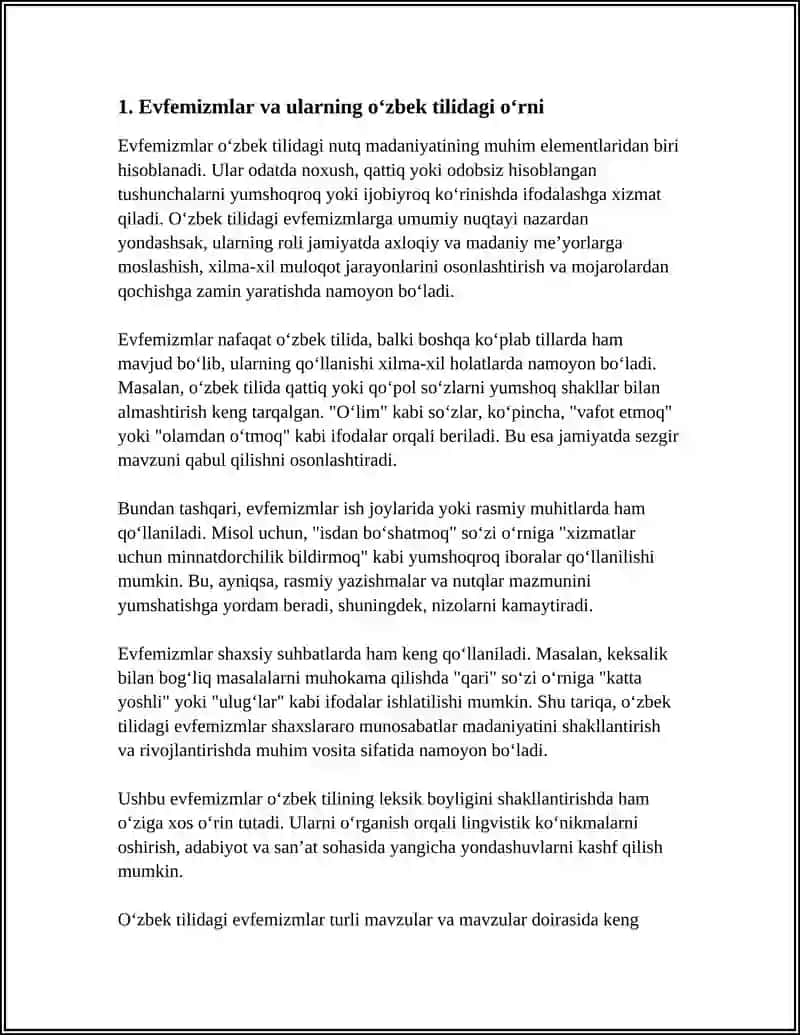 EVFEMIZMLAR, NEOLOGIZMLAR, O‘ZLASHMA SO‘ZLARNING USLUBIY QO‘LLANISHI 3