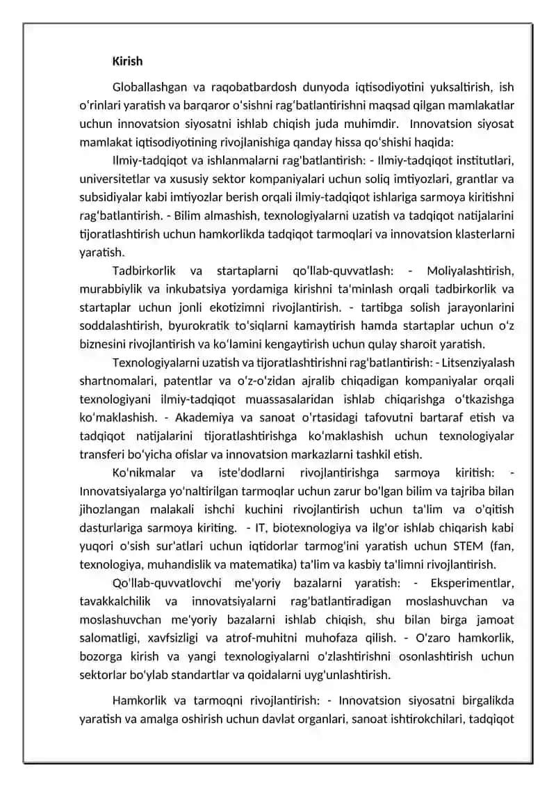 Mamlakatni modernizatsiya qilish sharoitida innovatsion siyosat yo`nalishlari 3