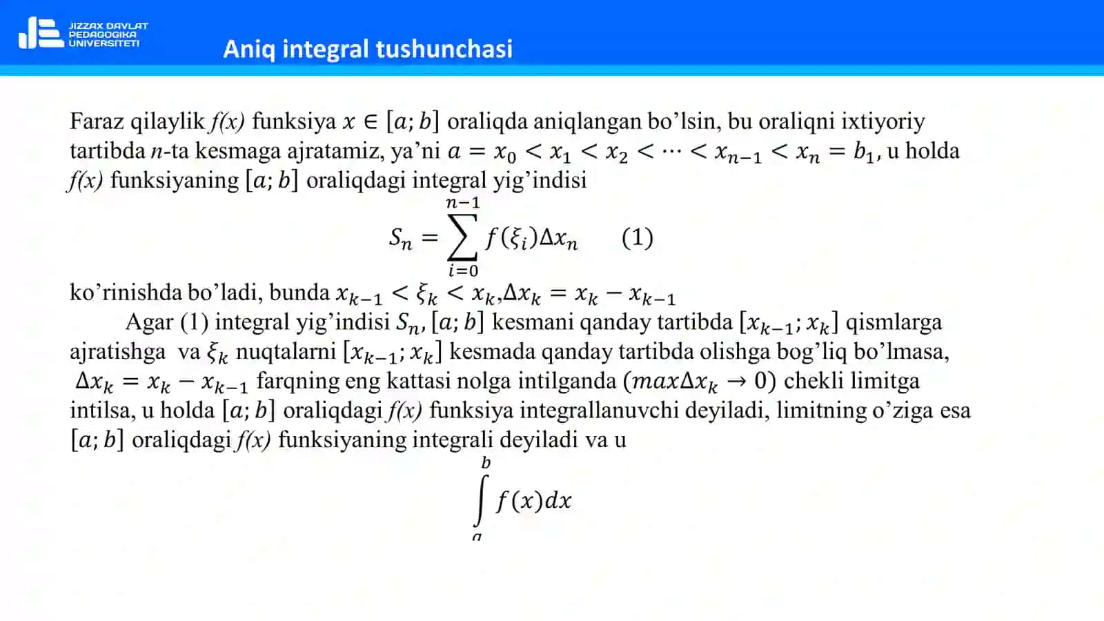 ANIQ INTEGRALLARNI BOLAKLAB INTEGRALLASH USULI 3