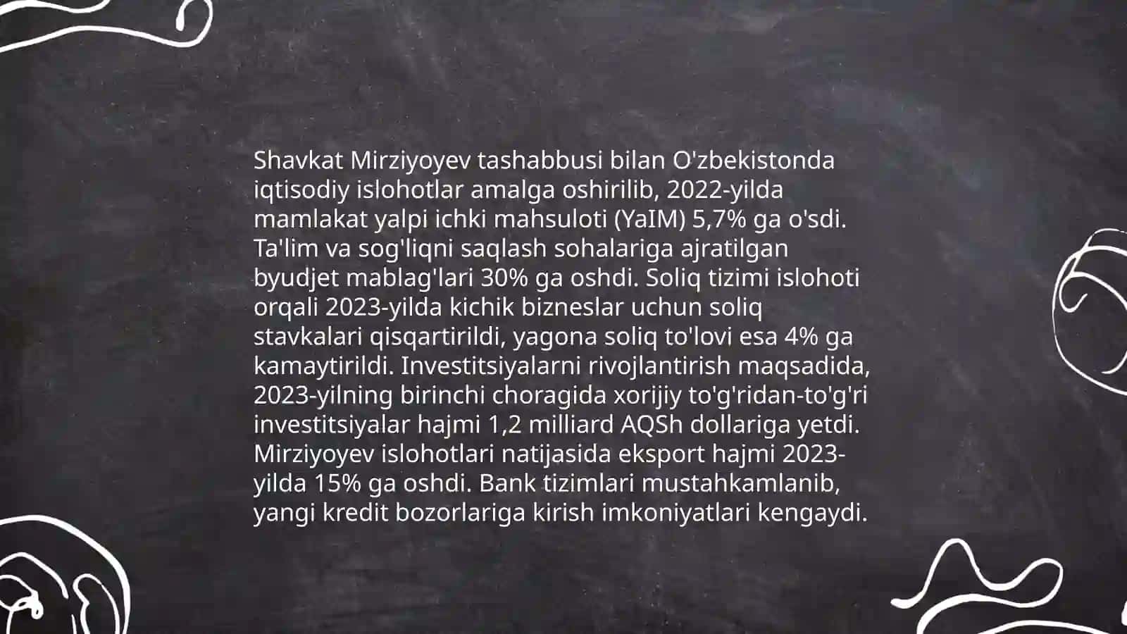 Prezident Shavkat Mirziyoyev haqida malumot rahbarligi va tashabbusi ostida amalga oshirilgan islohotlar 3