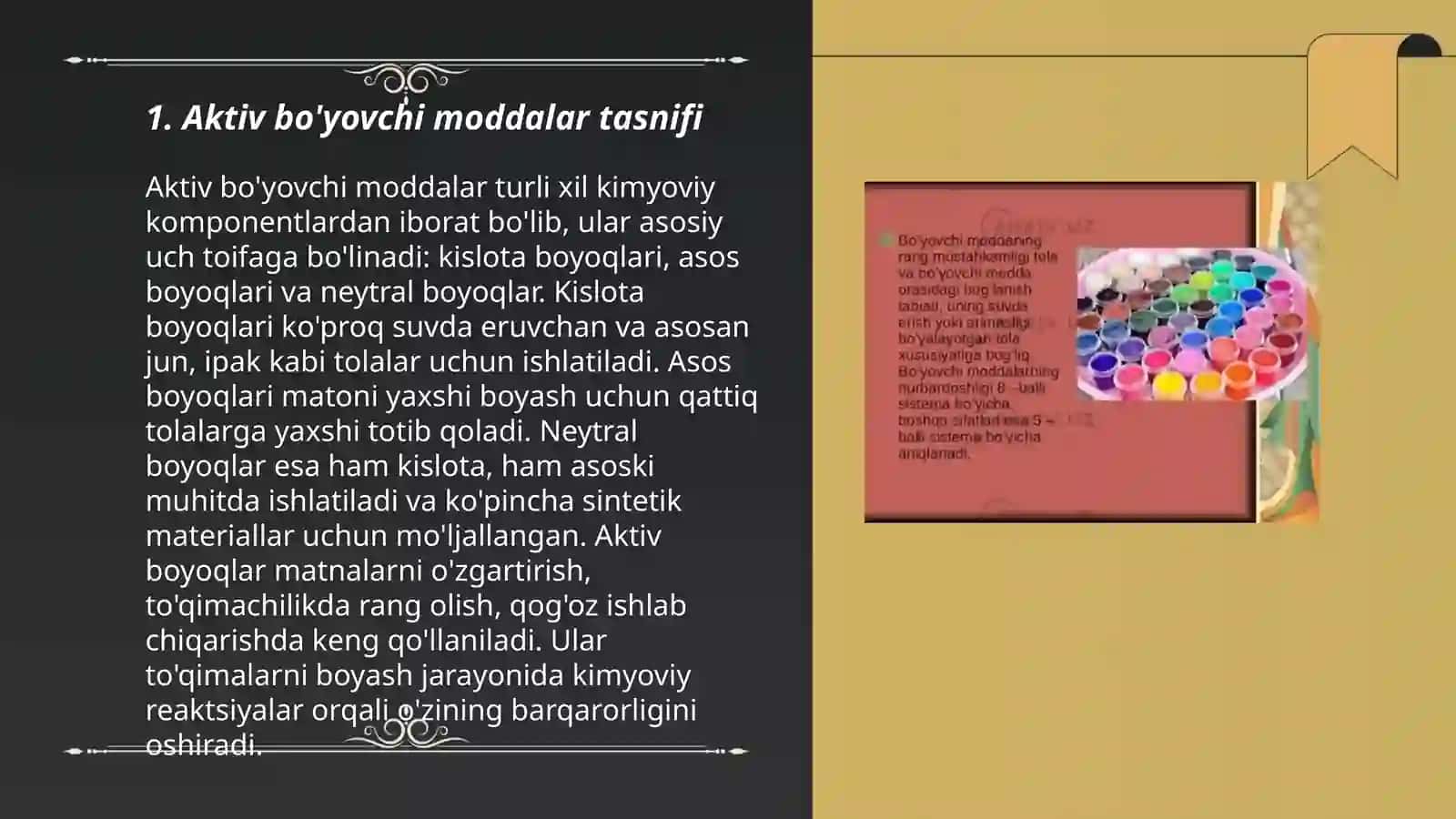 Aktiv bo'yovchi moddalar mexanizmi 3