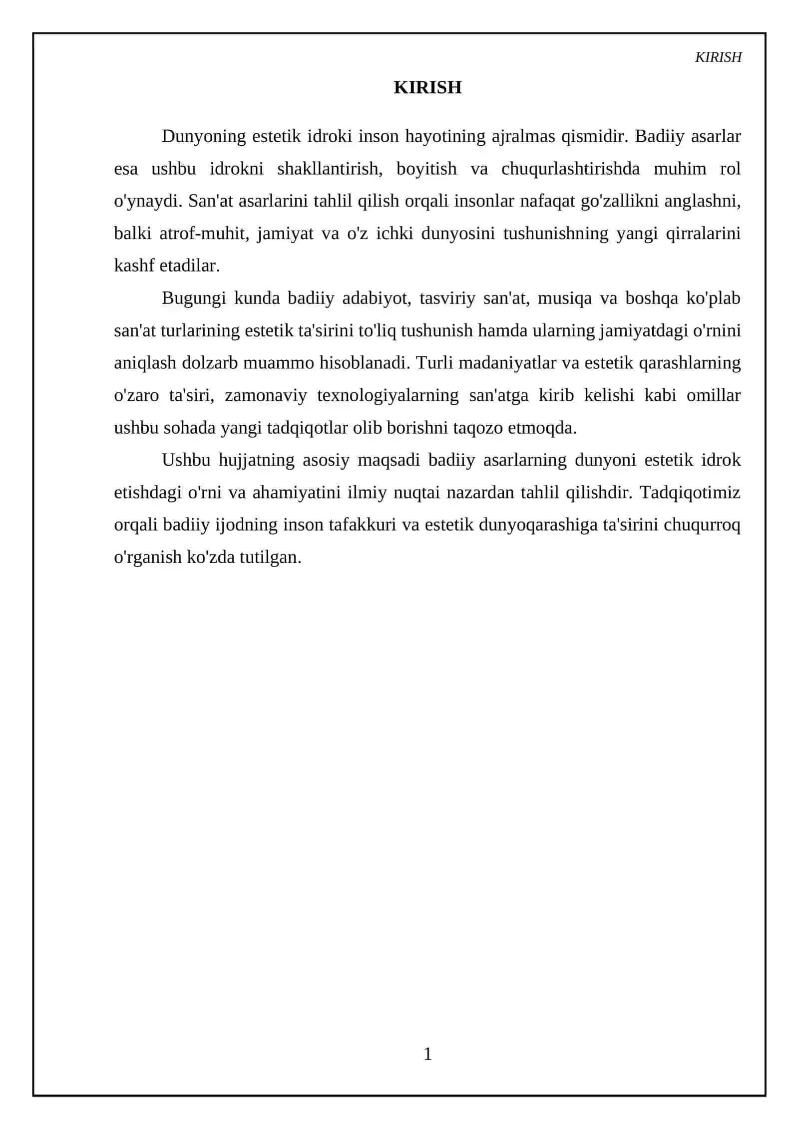 "Dunyoni estetik idrok etishda badiiy asarlarning ahamiyati" 3