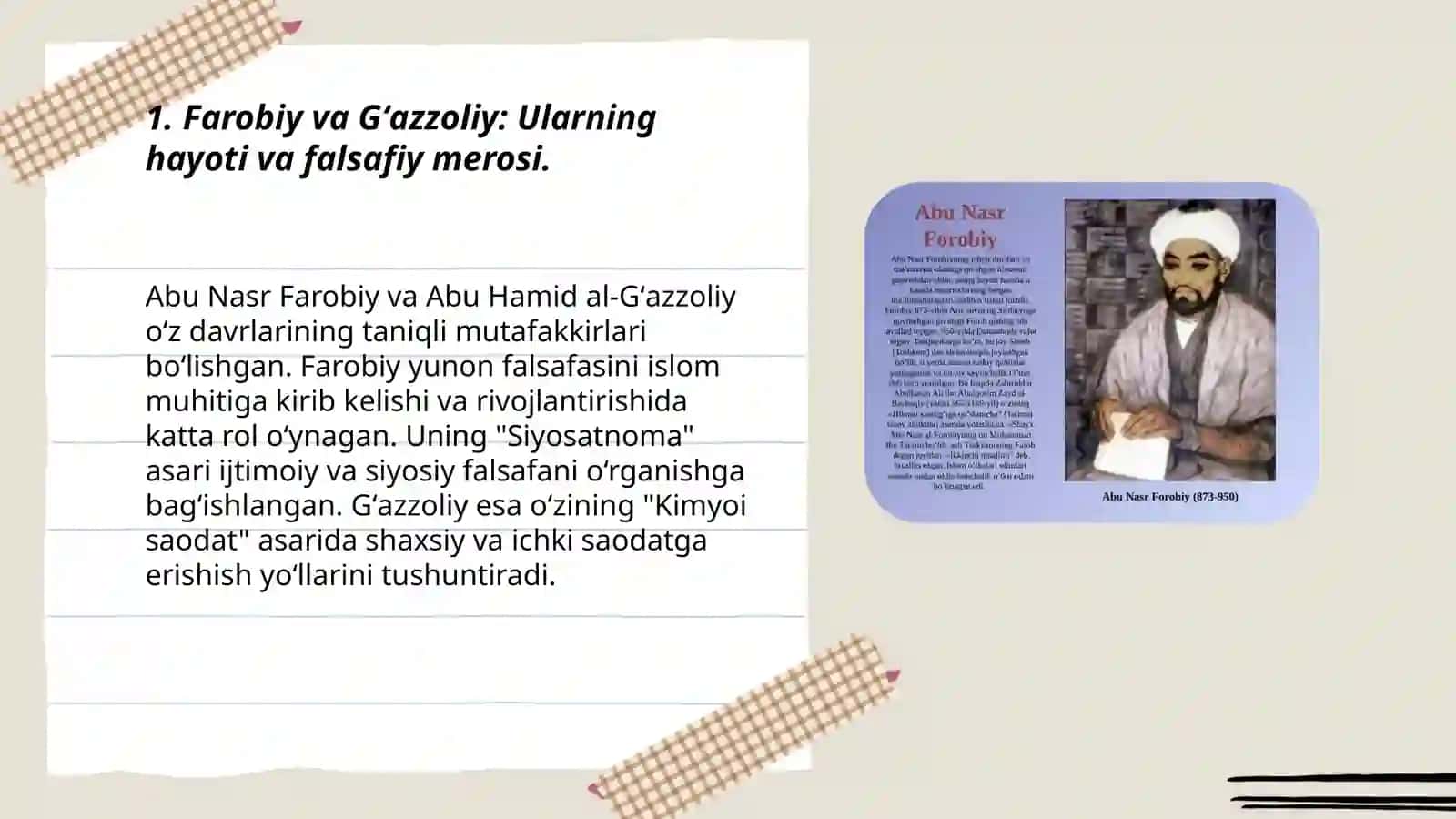 Abu Nasr Farobiy va Gʻazzoliyning falsafa ilmiga oid qarashlari qiyosiy tahlili etish (Farobiyning "Siyosatnoma falsafasi" va " Gʻazzoliyning"Kimyoi saodat" asoslari asosida" 3