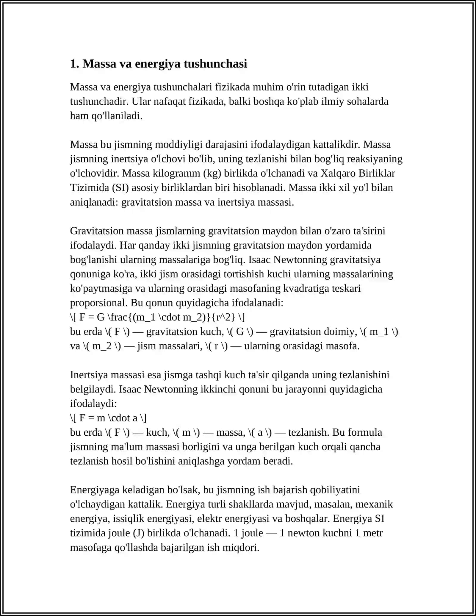 MASSA VA ENERGIYANING OʻZARO BOGʻLIQLIK QONUNI 3