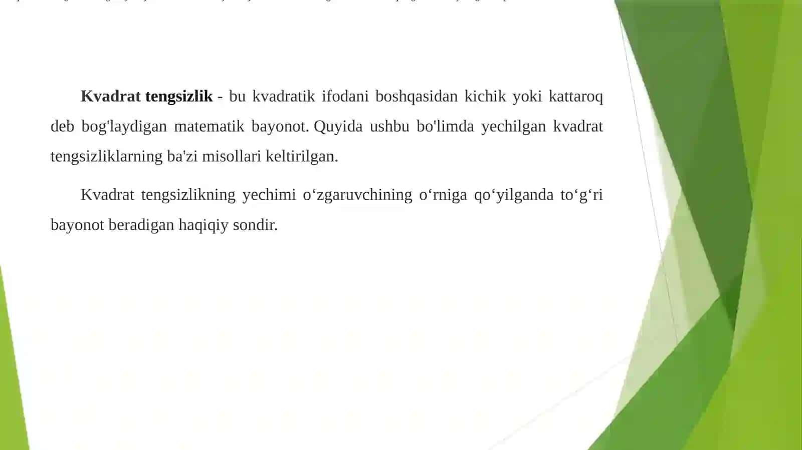 kvadrat tengsizlik va uning yechimi 3