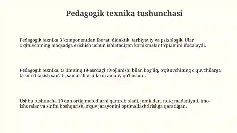 Pedagogik texnika haqida tushuncha va uningshakllantirishuslublari 3