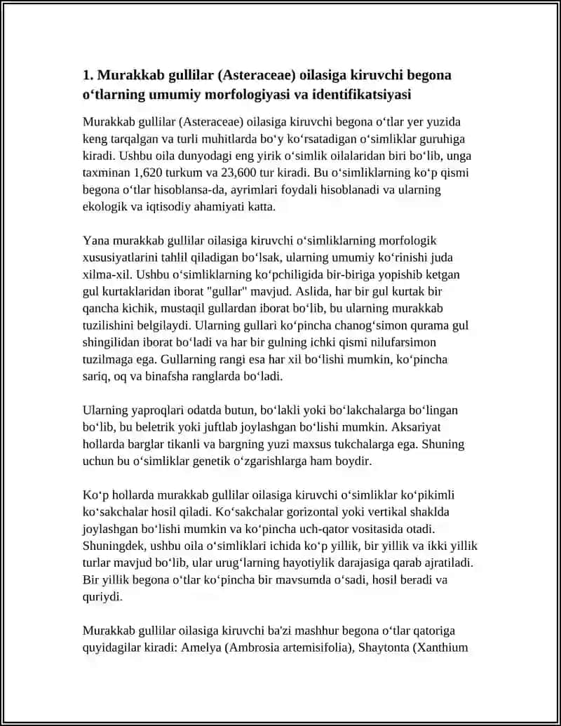 MURAKKAB GULLILAR OILASIGA KIRUVCHI BEGONA OʻTLAR MAVZUSIDA REFERAT 3