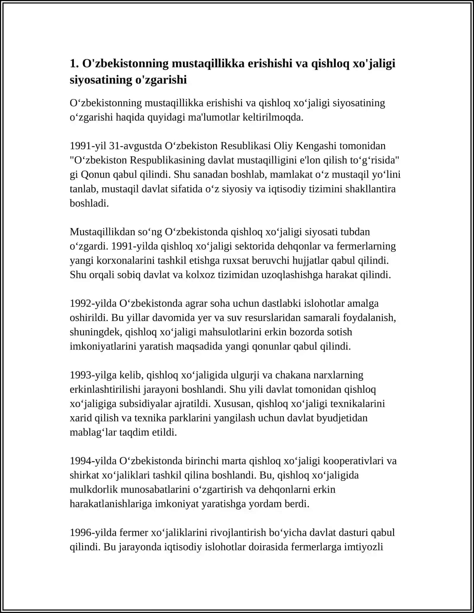 MUSTAQILLIK YILLARIDA QISHLOQ XO’JALIGI VA SANOAT SOHASIDAGI O’ZGARISHLAR 3
