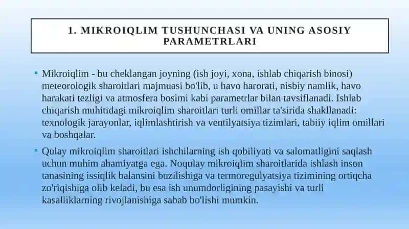 INSON SALOMATLIGINI MIKROIQLIM SHAROITLARI BILAN BOG'LIQLIGI HAQIDA TUSHUNCHA 3