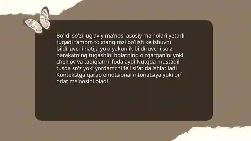 Bo'ldi so'zi lug'aviy ma'nosi 3
